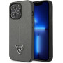 Guess GUHCP13LPSATLG cover rigida per Apple iPhone 13 Pro, Saffiano Triangle Logo, argento