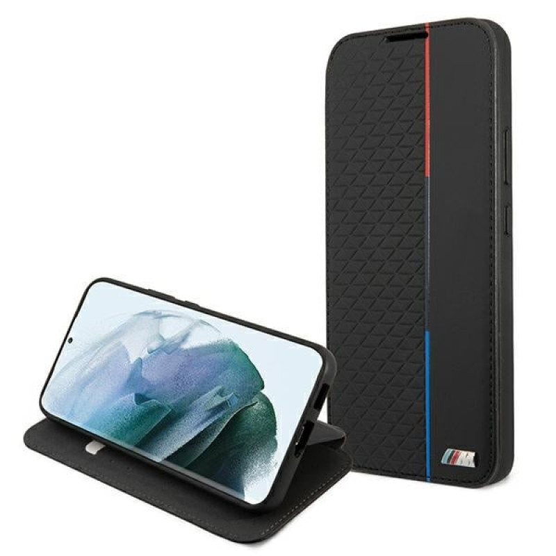 BMW BMBKS22MTRTBK custodia a libro per Samsung Galaxy S22+, M Collection Triangles, nera