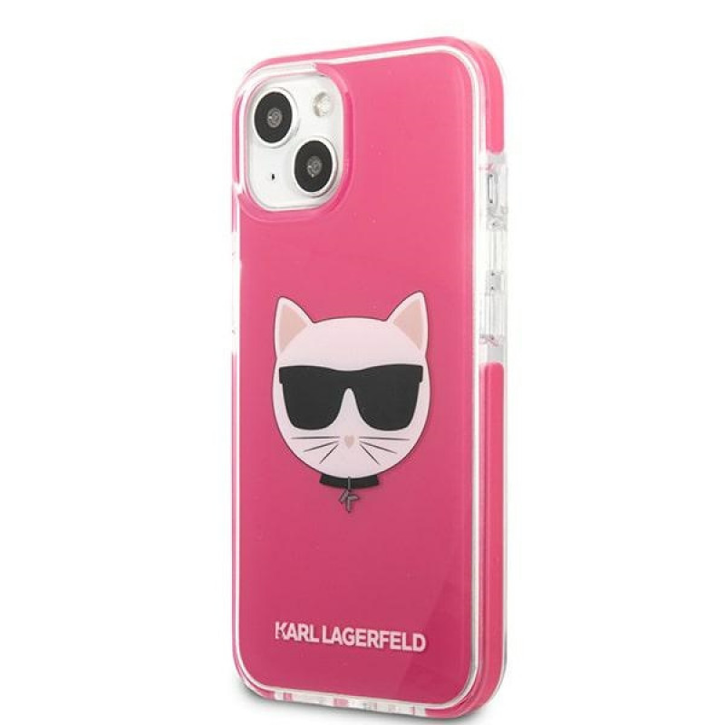 Karl Lagerfeld KLHCP13STPECPI cover rigida per Apple iPhone 13 mini 5,4″, Choupette Head, fucsia