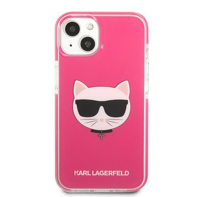 Karl Lagerfeld KLHCP13STPECPI cover rigida per Apple iPhone 13 mini 5,4″, Choupette Head, fucsia