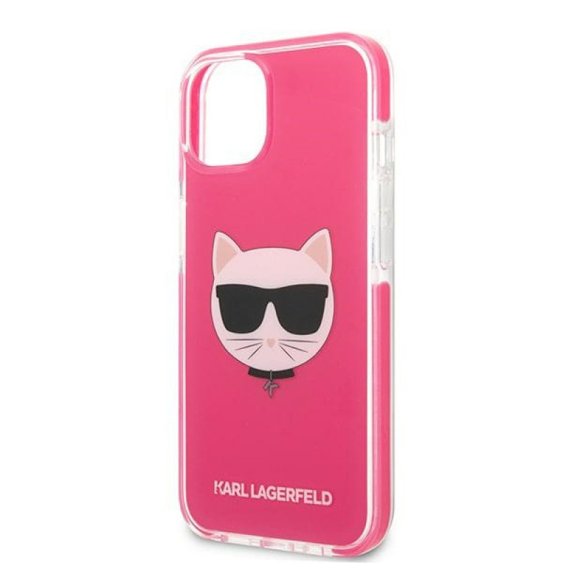 Karl Lagerfeld KLHCP13STPECPI cover rigida per Apple iPhone 13 mini 5,4″, Choupette Head, fucsia