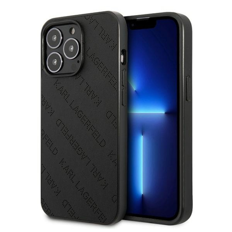 Karl Lagerfeld KLHCP13LPTLK cover rigida per Apple iPhone 13 Pro, Perforated Allover, nera