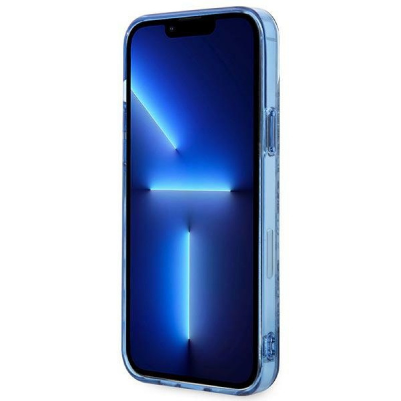 Guess GUHCP14MHGPLHB cover rigida per Apple iPhone 14 Plus / 15 Plus, Porcelain Collection, blu