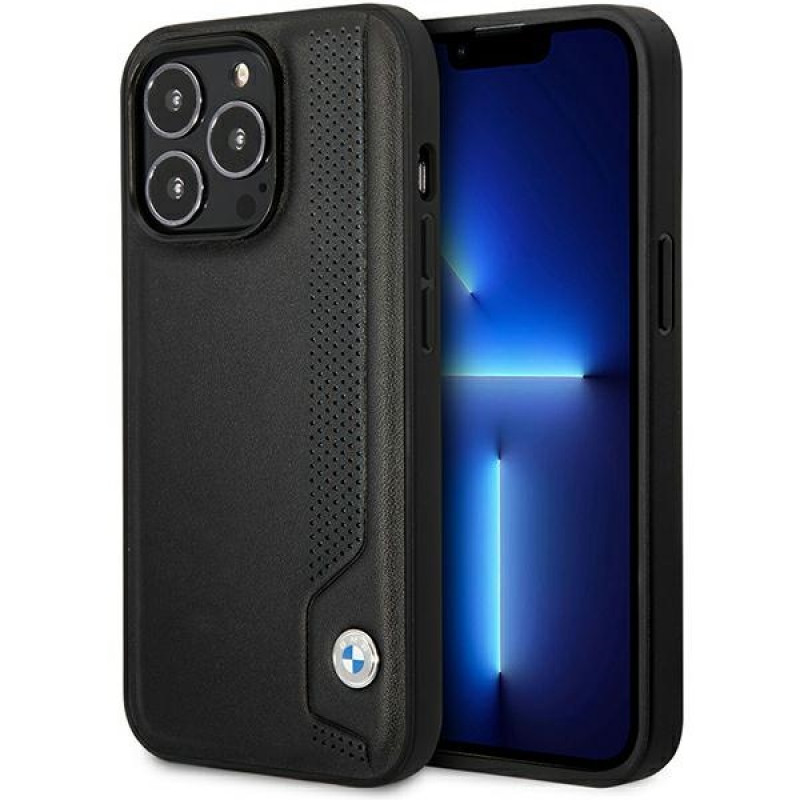 BMW BMHCP14L22RBDK Leather Blue Dots custodia rigida per iPhone 14 Pro 6,1", nera