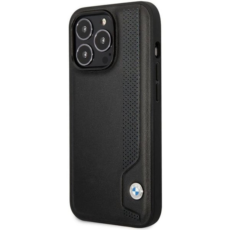 BMW BMHCP14L22RBDK Leather Blue Dots custodia rigida per iPhone 14 Pro 6,1", nera