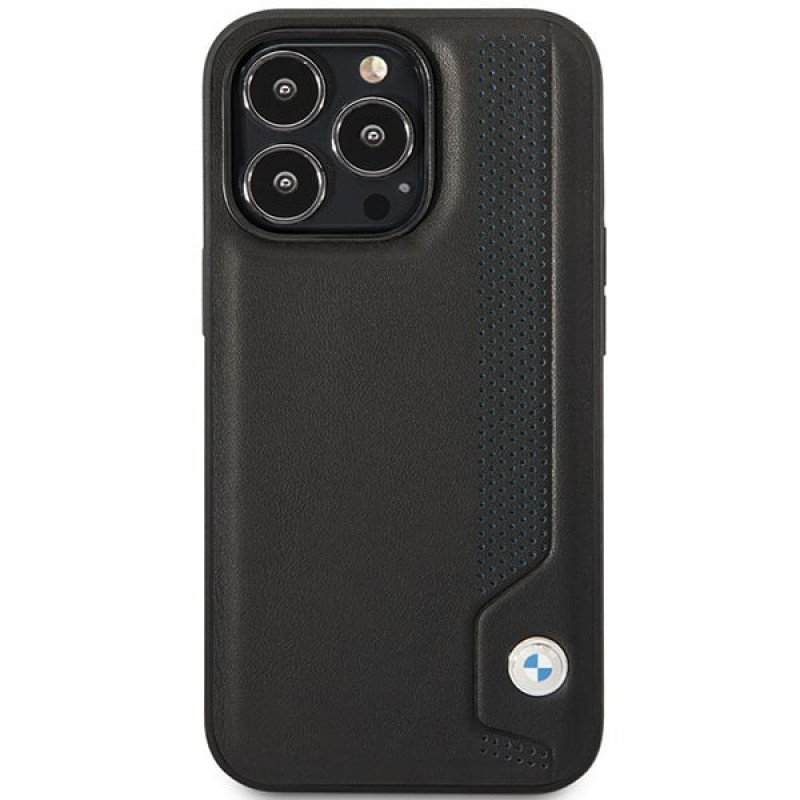 BMW BMHCP14L22RBDK Leather Blue Dots custodia rigida per iPhone 14 Pro 6,1", nera