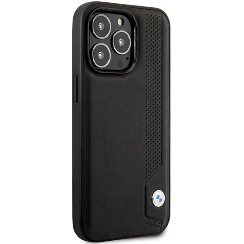 BMW BMHCP14X22RBDK Leather Blue Dots custodia rigida per iPhone 14 Pro Max 6,7", nera