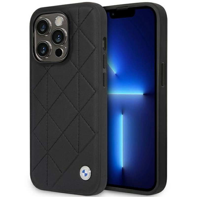 BMW BMHCP14L22RQDK Leather Quilted custodia rigida per iPhone 14 Pro 6,1", nera
