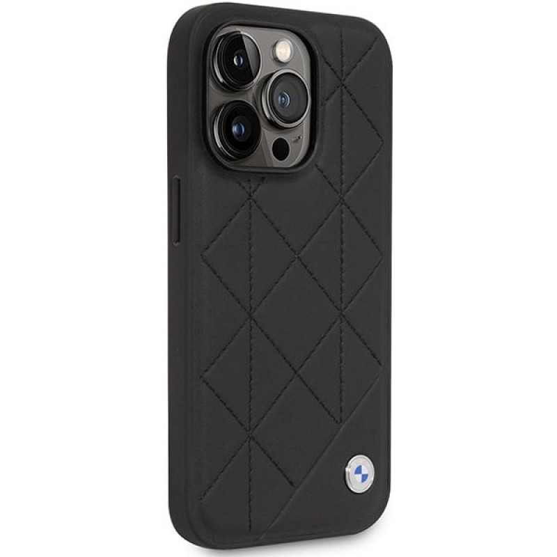 BMW BMHCP14L22RQDK Leather Quilted custodia rigida per iPhone 14 Pro 6,1", nera