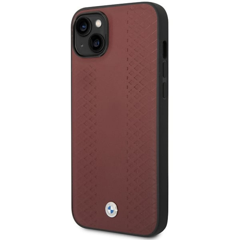 BMW BMHCP14S22RFGR Leather Diamond Pattern custodia rigida per iPhone 14 6,1", bordeaux