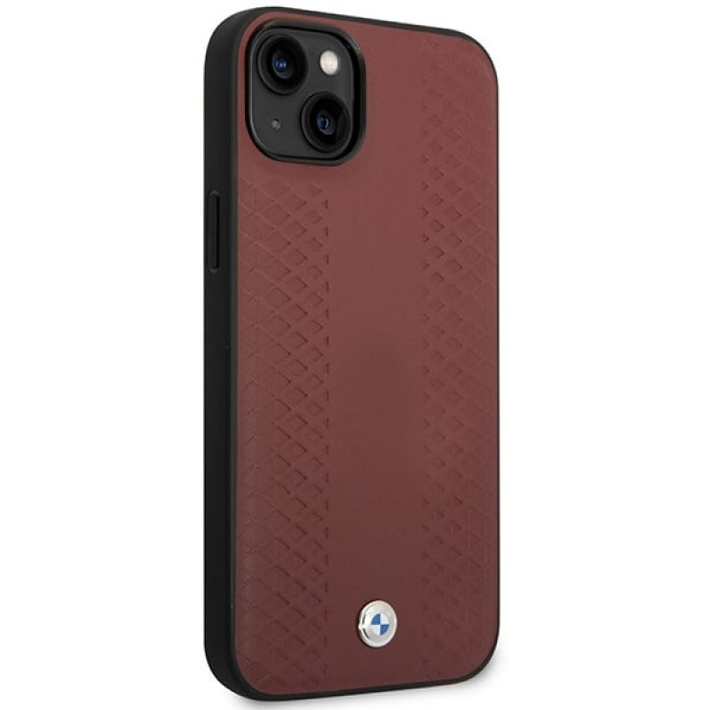 BMW BMHCP14S22RFGR Leather Diamond Pattern custodia rigida per iPhone 14 6,1", bordeaux