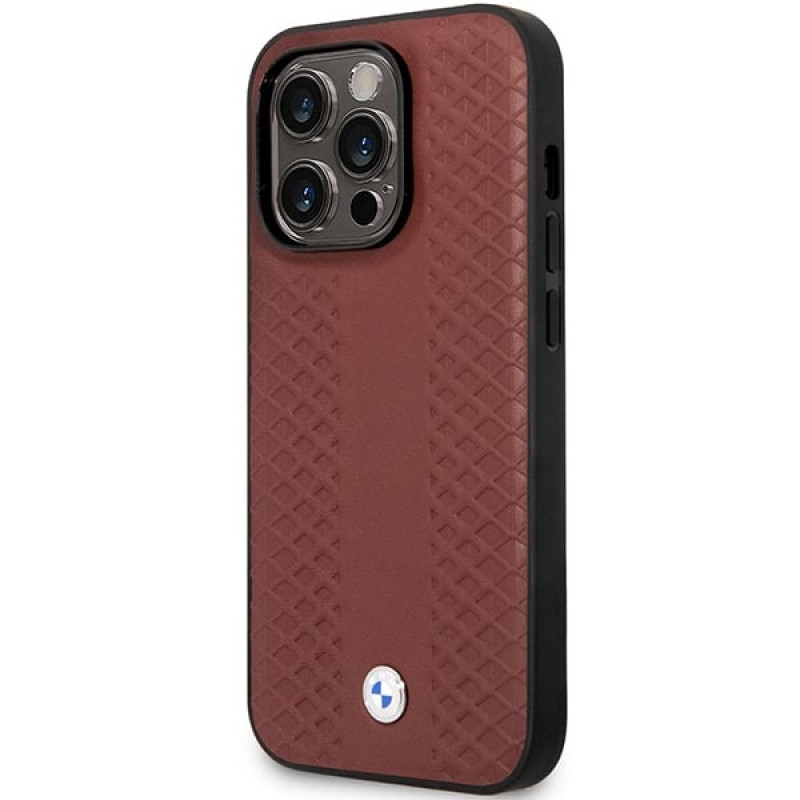 BMW BMHCP14X22RFGR Leather Diamond Pattern custodia rigida per iPhone 14 Pro Max 6,7", bordeaux