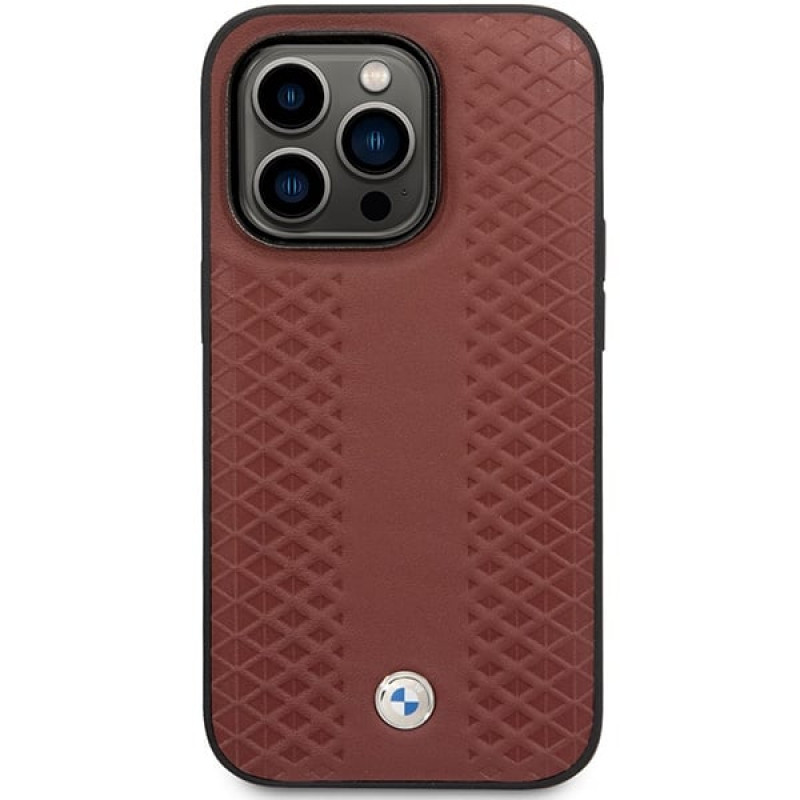BMW BMHCP14X22RFGR Leather Diamond Pattern custodia rigida per iPhone 14 Pro Max 6,7", bordeaux