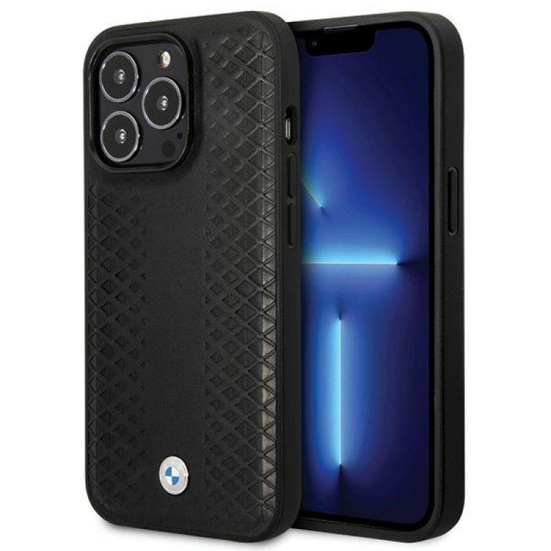 BMW BMHCP14L22RFGK Leather Diamond Pattern custodia rigida per iPhone 14 Pro 6,1", nera