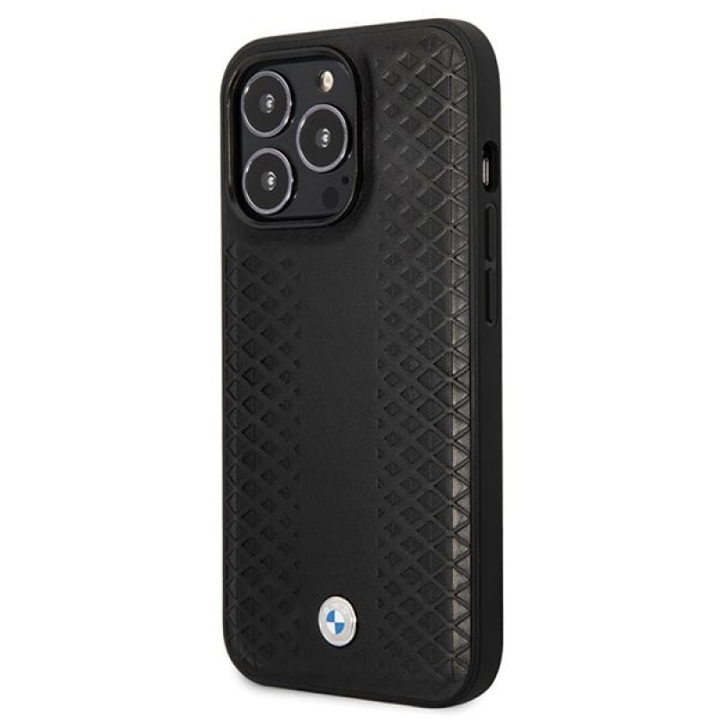 BMW BMHCP14L22RFGK Leather Diamond Pattern custodia rigida per iPhone 14 Pro 6,1", nera