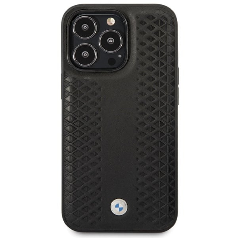 BMW BMHCP14L22RFGK Leather Diamond Pattern custodia rigida per iPhone 14 Pro 6,1", nera