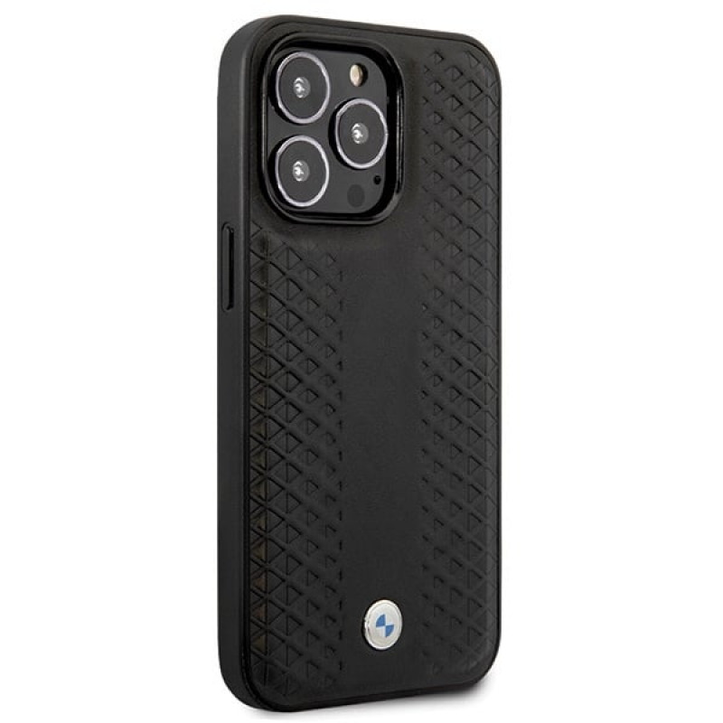 BMW BMHCP14L22RFGK Leather Diamond Pattern custodia rigida per iPhone 14 Pro 6,1", nera