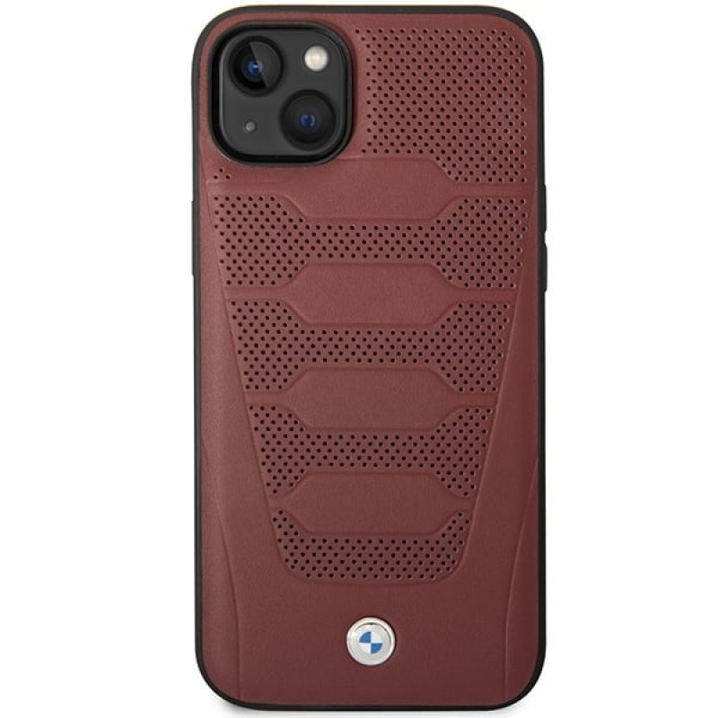 BMW BMHCP14S22RPSR custodia per iPhone 14, bordeaux, Leather Seats Pattern