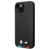 BMW BMHCP14M22PTDK custodia per iPhone 14 Plus, nera, Leather Stamp Tricolor