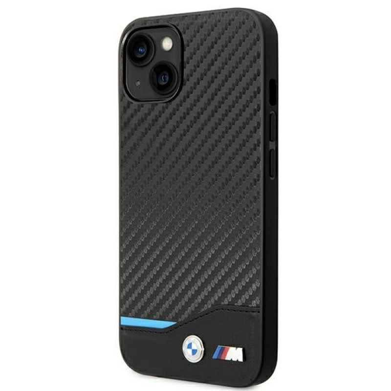 BMW BMHCP14M22NBCK custodia per iPhone 14 Plus, nera, Leather Carbon