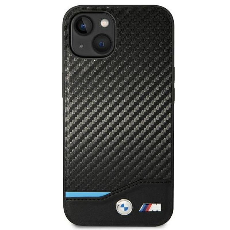 BMW BMHCP14M22NBCK custodia per iPhone 14 Plus, nera, Leather Carbon