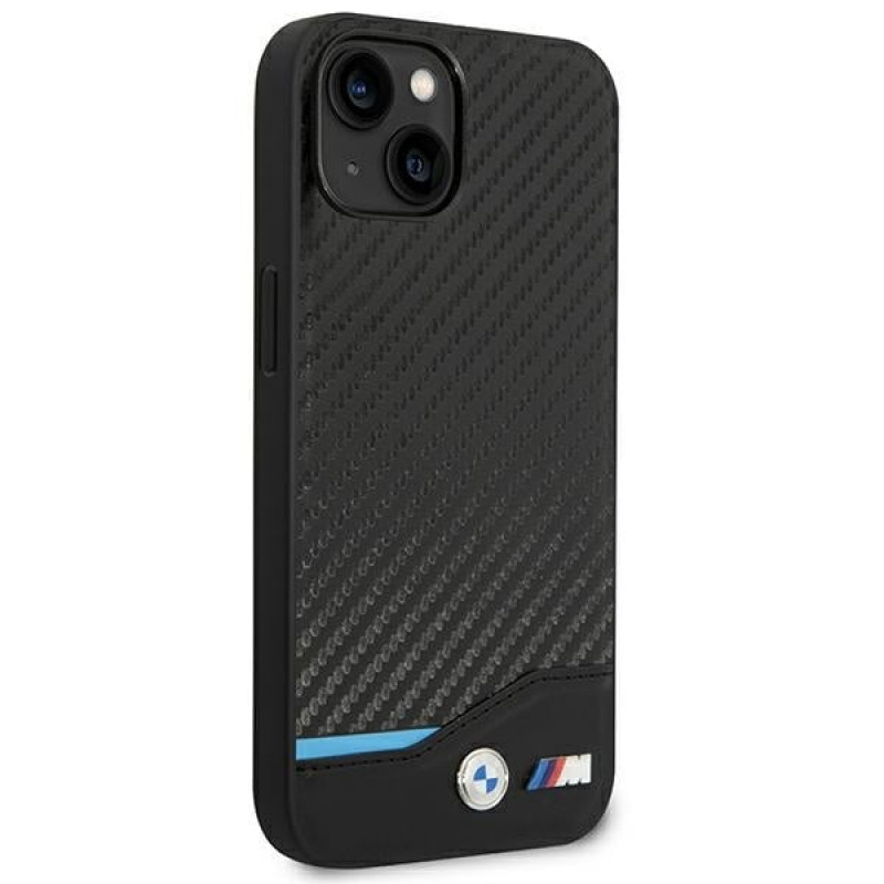 BMW BMHCP14M22NBCK custodia per iPhone 14 Plus, nera, Leather Carbon