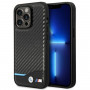 BMW BMHCP14L22NBCK custodia per iPhone 14 Pro, nera, Leather Carbon