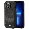 BMW BMHCP14L22NBCK custodia per iPhone 14 Pro, nera, Leather Carbon