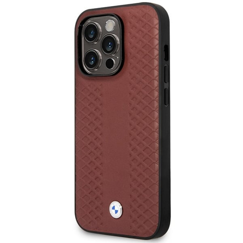 BMW BMHMP14X22RFGR Leather Diamond Pattern MagSafe custodia per Apple iPhone 14 Pro Max 6,7″, bordeaux