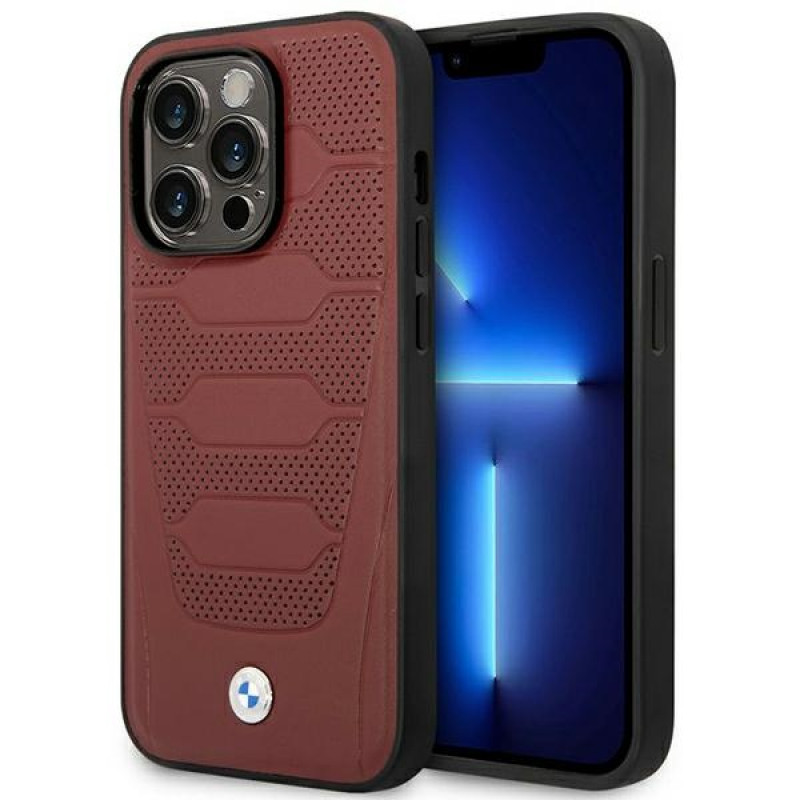 BMW BMHMP14L22RPSR Leather Seats Pattern MagSafe custodia per Apple iPhone 14 Pro 6,1″, bordeaux