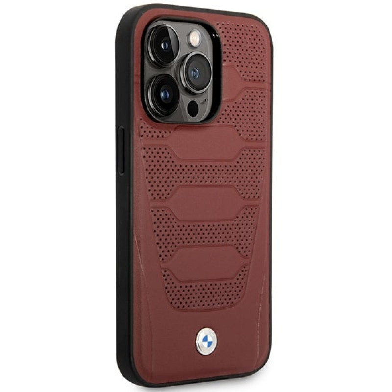BMW BMHMP14L22RPSR Leather Seats Pattern MagSafe custodia per Apple iPhone 14 Pro 6,1″, bordeaux