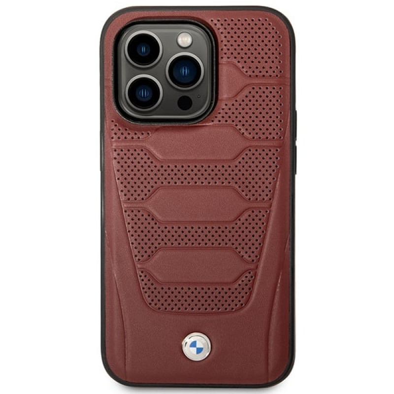 BMW BMHMP14X22RPSR Leather Seats Pattern MagSafe custodia per Apple iPhone 14 Pro Max 6,7″, bordeaux