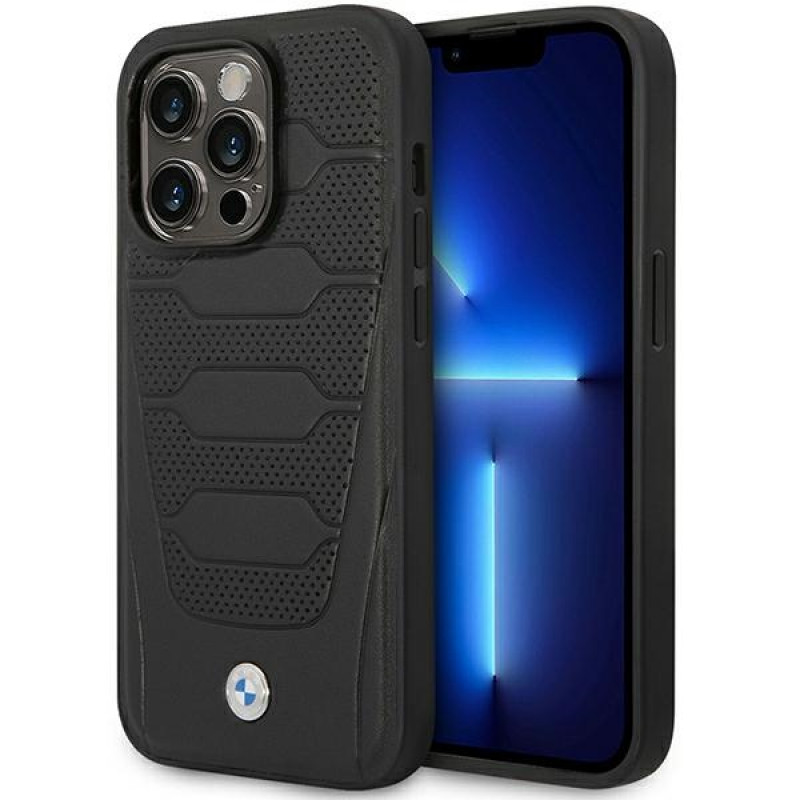 BMW BMHMP14L22RPSK Leather Seats Pattern MagSafe custodia per Apple iPhone 14 Pro 6,1″, nera