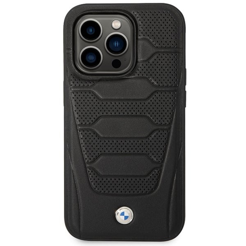 BMW BMHMP14L22RPSK Leather Seats Pattern MagSafe custodia per Apple iPhone 14 Pro 6,1″, nera