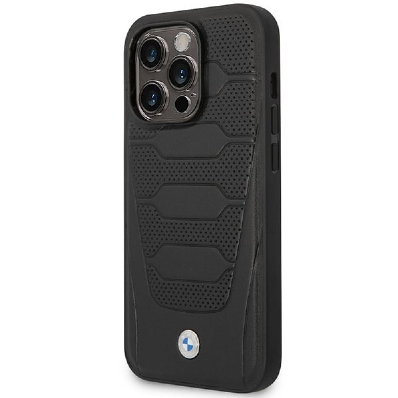 BMW BMHMP14X22RPSK Leather Seats Pattern MagSafe custodia per Apple iPhone 14 Pro Max 6,7″, nera