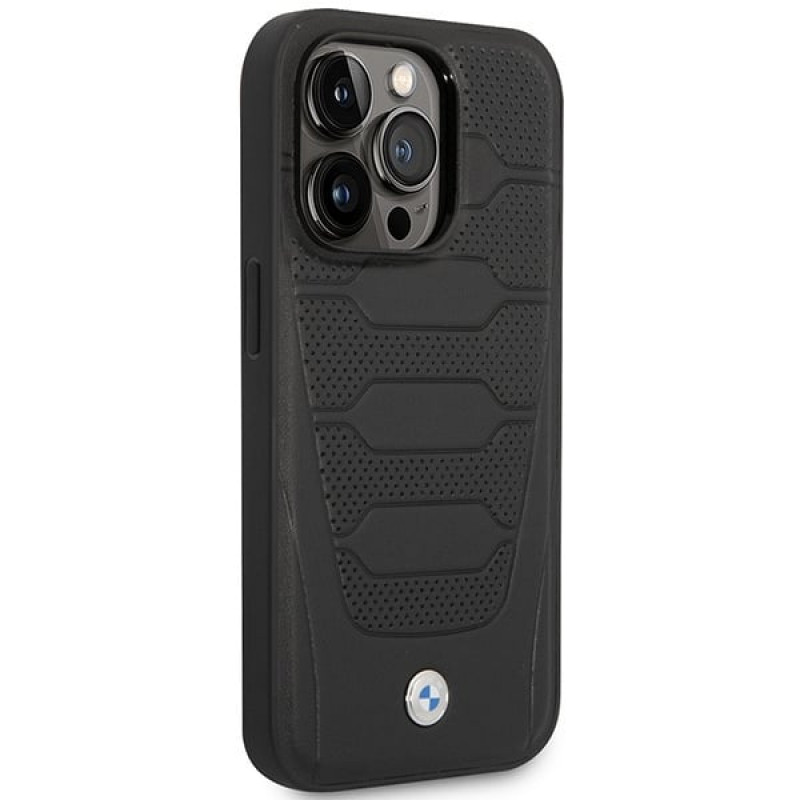 BMW BMHMP14X22RPSK Leather Seats Pattern MagSafe custodia per Apple iPhone 14 Pro Max 6,7″, nera
