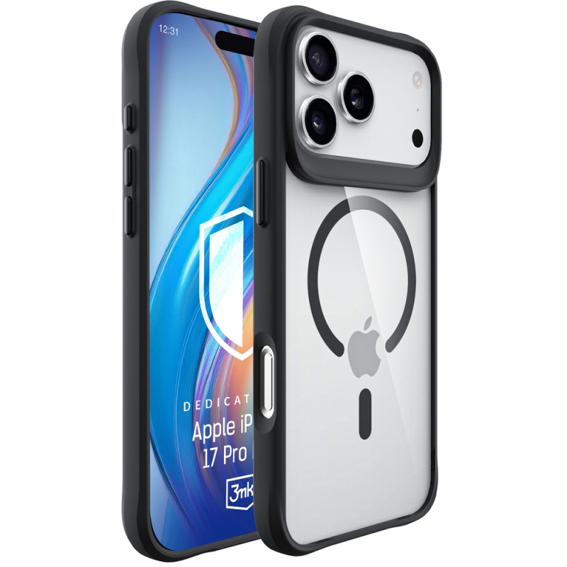 3mk Satin Armor MagCase custodia per Apple iPhone 17 Pro Max, trasparente nera