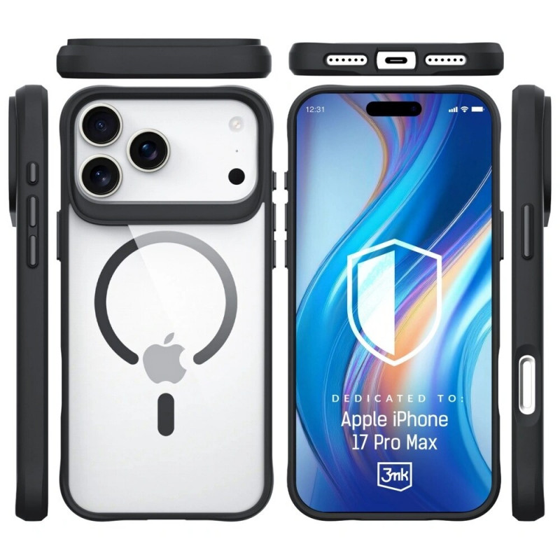 3mk Satin Armor MagCase custodia per Apple iPhone 17 Pro Max, trasparente nera