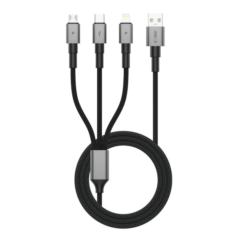 Tech-Protect UltraBoost DNA cavo 3 in 1 da USB-A a Lightning / USB-C / Micro-USB, 3 A, 120 cm, grigio ferro