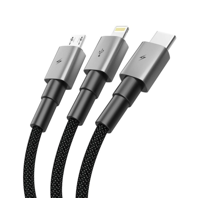 Tech-Protect UltraBoost DNA cavo 3 in 1 da USB-A a Lightning / USB-C / Micro-USB, 3 A, 120 cm, grigio ferro