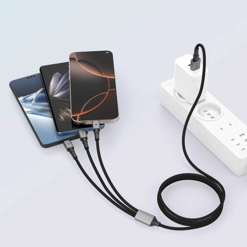 Tech-Protect UltraBoost DNA cavo 3 in 1 da USB-A a Lightning / USB-C / Micro-USB, 3 A, 120 cm, grigio ferro
