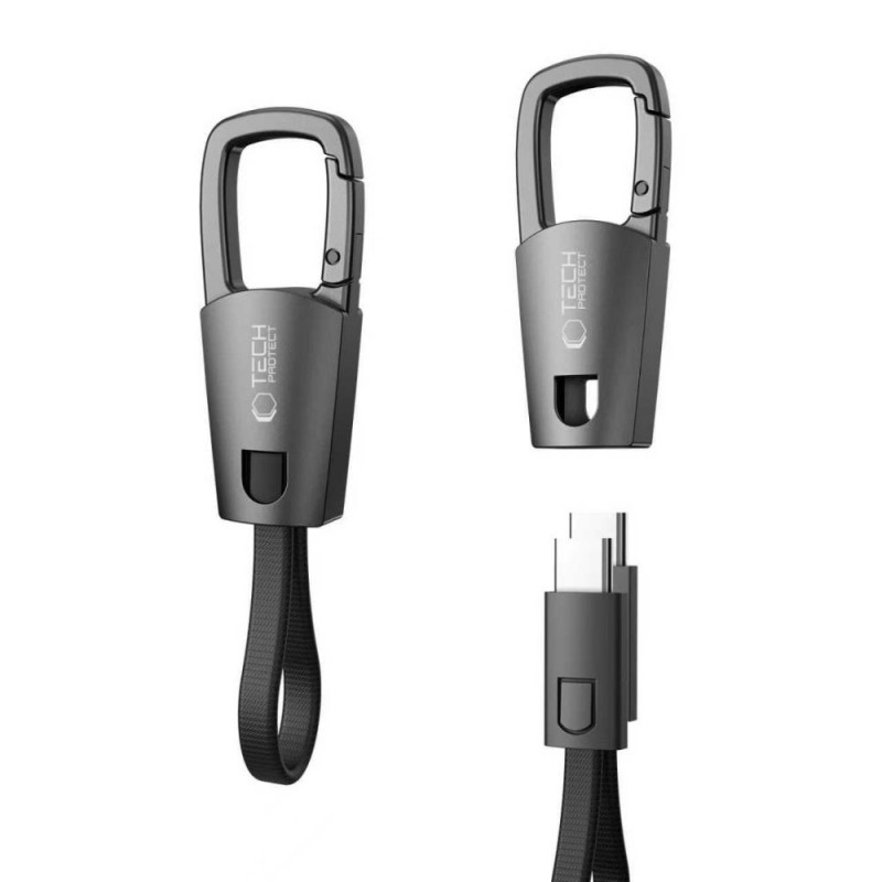 Tech-Protect Ultraboost DNA cavo portachiavi da USB-C a USB-C PD 60W / 3A, 17 cm, grigio ferro