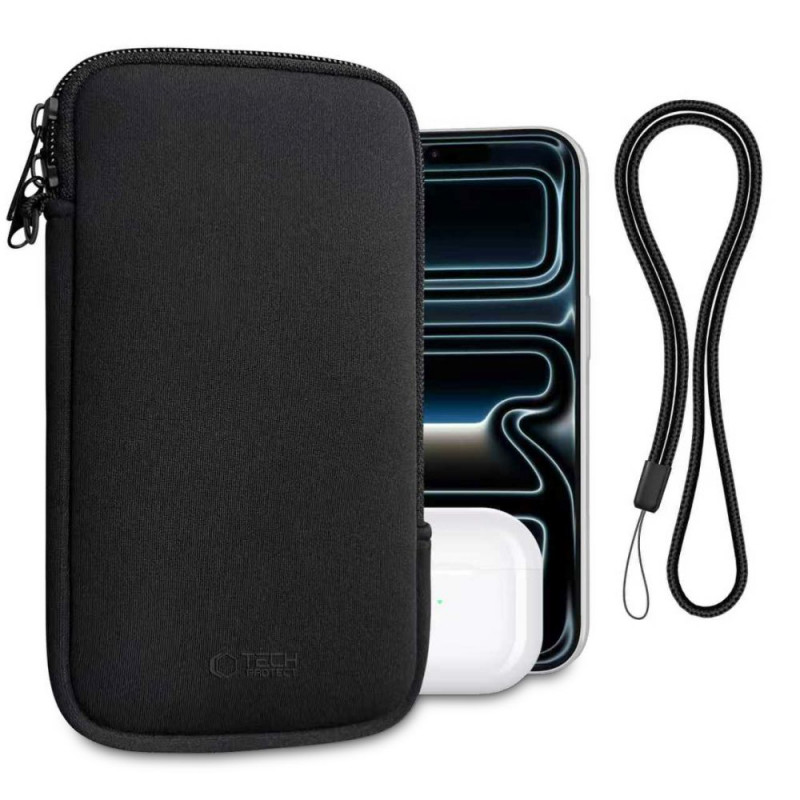 Tech-Protect SM70 custodia universale per telefono, 6,0-7,2 pollici, neoprene, con tracolla al collo, nera