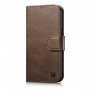 iCarer Oil Wax Wallet Case 2in1 custodia a libro in pelle per iPhone 14 Plus, Anti-RFID, marrone (WMI14220723-BN)