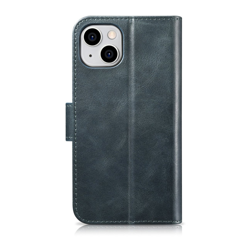 iCarer Oil Wax Wallet Case 2in1 custodia a libro in pelle per iPhone 14 Plus, Anti-RFID, blu (WMI14220723-BU)