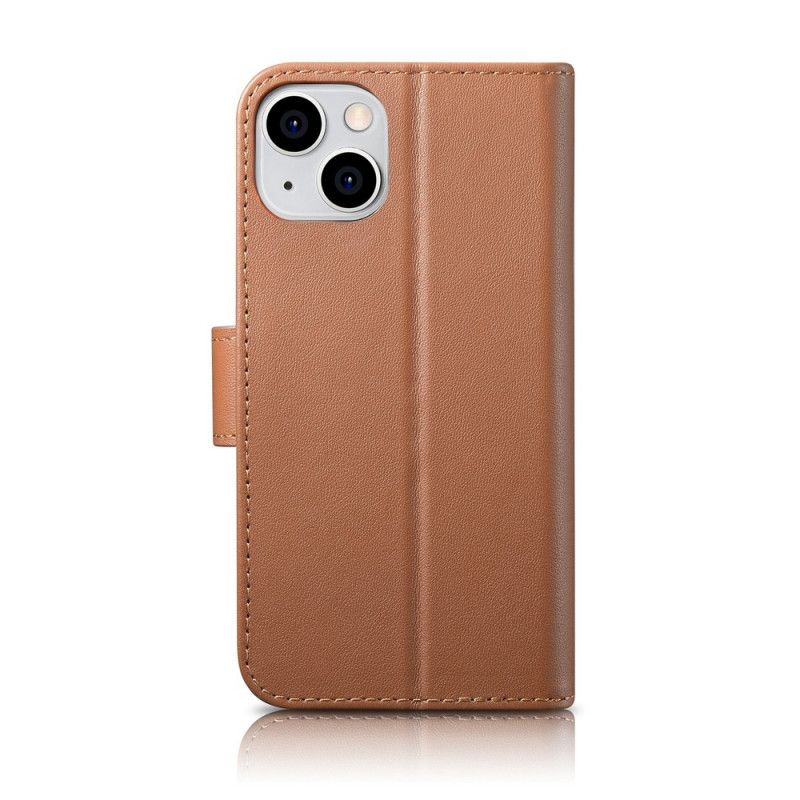 iCarer Wallet Case 2in1 custodia a libro in pelle per iPhone 14 Plus, Anti-RFID, marrone (WMI14220727-BN)