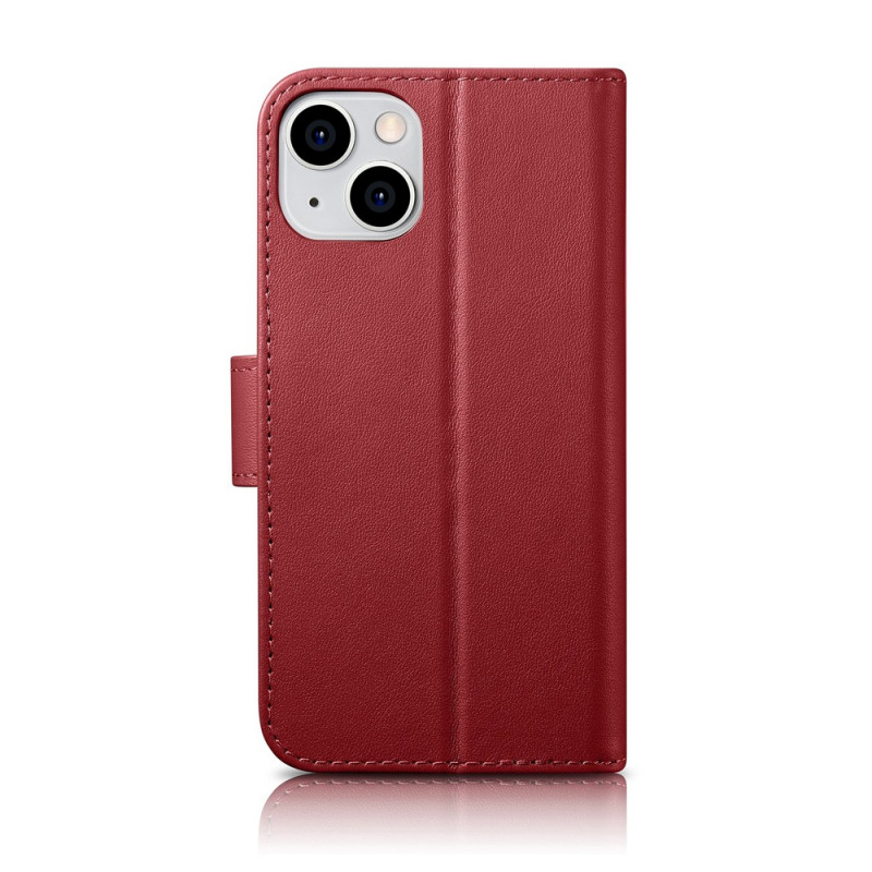 iCarer Wallet Case 2in1 custodia a libro in pelle per iPhone 14 Plus, Anti-RFID, rossa (WMI14220727-RD)
