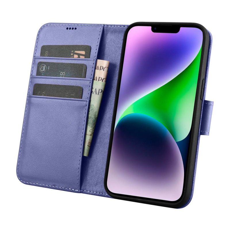 iCarer Wallet Case 2in1 custodia a libro in pelle per iPhone 14 Plus, Anti-RFID, viola chiaro (WMI14220727-LP)
