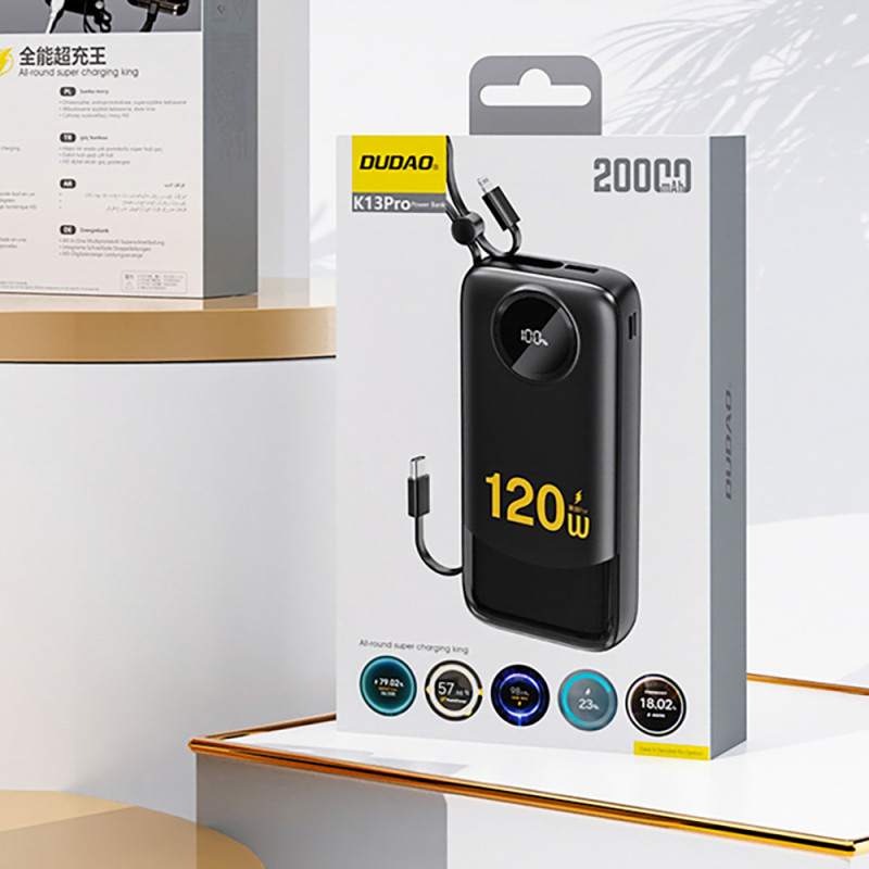 Power bank Dudao K13 10000 mAh con cavo integrato, nero