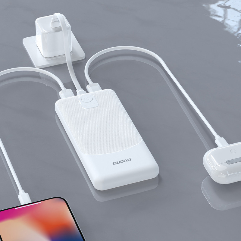 Power bank Dudao K10 10000 mAh, 2 x USB-A, 2,4 A, bianco